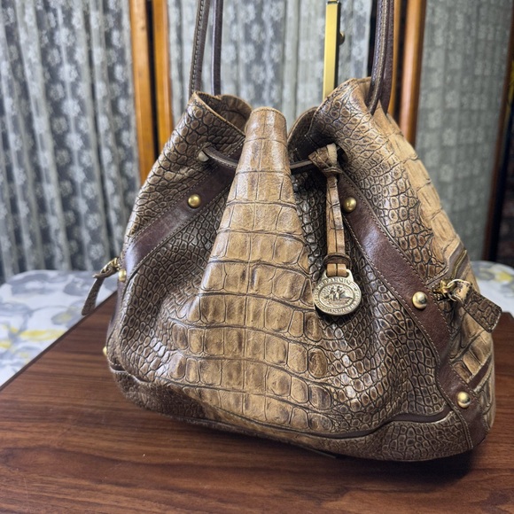 Brahmin MelindaBucket Brown Crocodile Bag with Gold Hardware